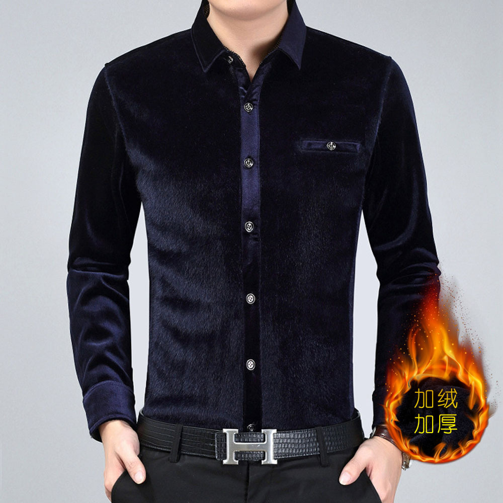 男式衬衫-男士高档仿水貂毛衬衫冬季新品百搭