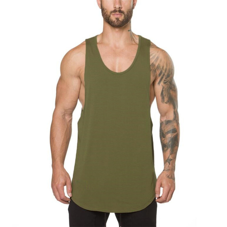 Comercio exterior de los hombres de excavación profunda culturismo fitness Chaleco de color sólido verano con cuello en V entrenamiento integral Deportes camiseta de fondo