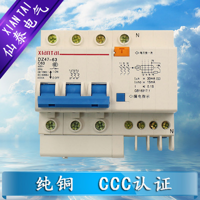 供应3P63漏电断路器 DZ47LE三相漏电开关 乐清电气厂家批发代理|ms