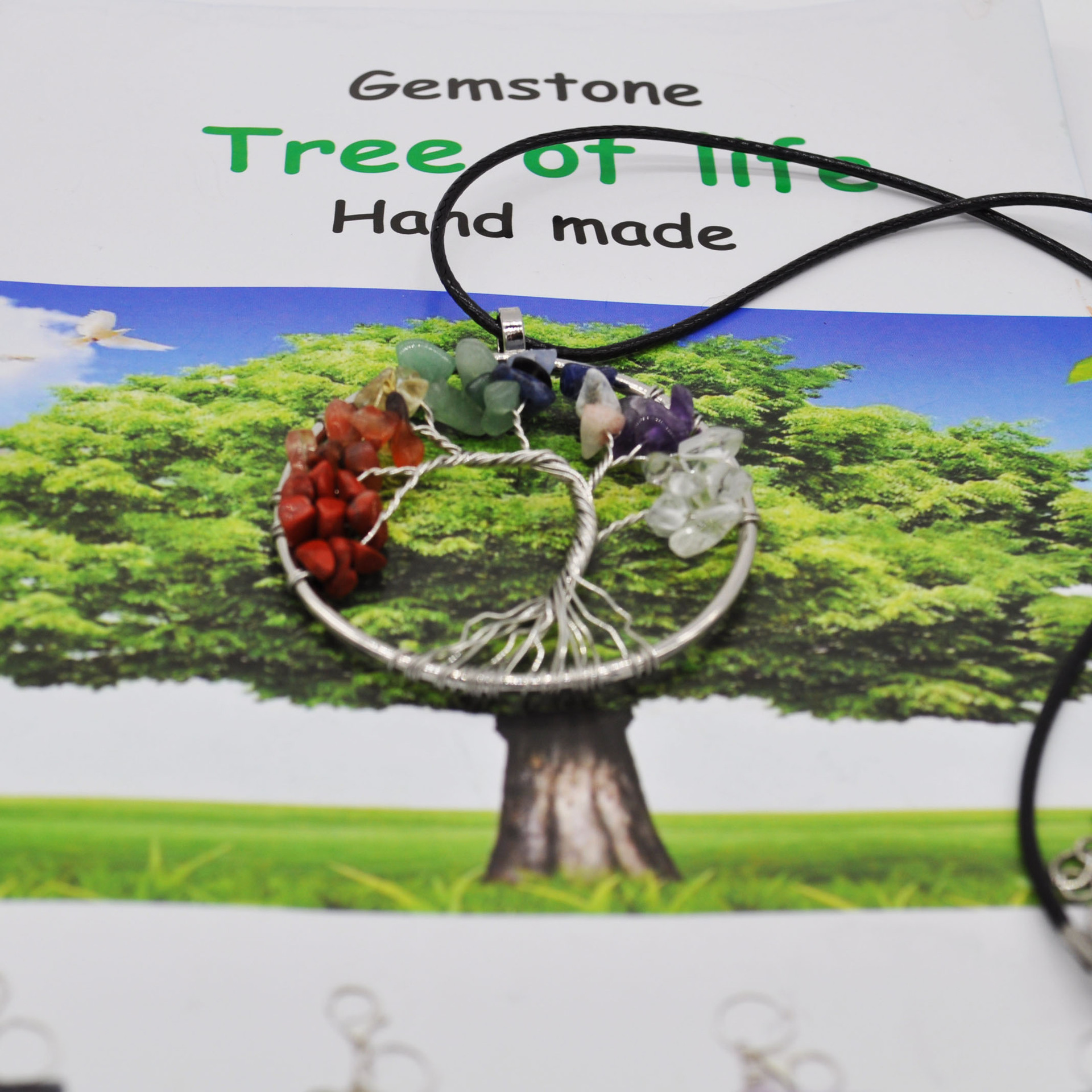 Retro Tree Artificial Crystal Handmade Natural Stone Pendant Necklace 1 Set display picture 7