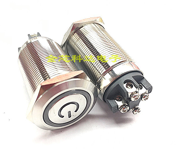 22MM不锈钢金属按钮 天使眼开关 电源符号 10A大电流 带自锁