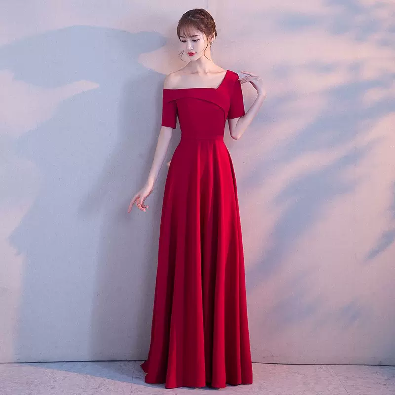 新娘敬酒服2025新款冬季婚礼红色短袖结婚晚礼服女修身显瘦长款