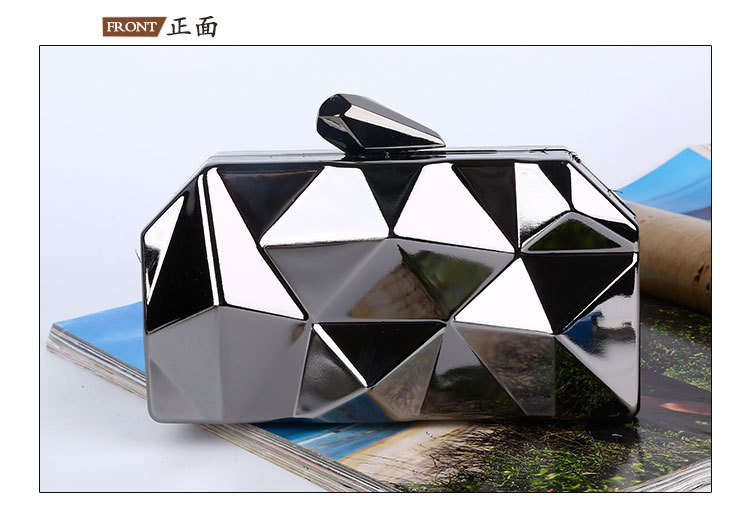 330g Weight Buckle Closure Type Single Shoulder Strap Strap Type Evening Bag Bags Type Solid Color Pattern Fashion Style Gold, Silver, Black Color Small Size Pure Color New Dinner Bag Rhombus Iron Box Evening Bag Evening Clutch Bag 4
