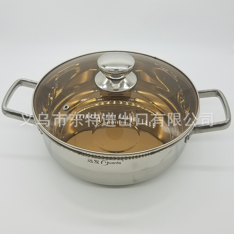 厂家直销不锈钢双耳汤锅高档家用火锅玻璃盖多用途汤锅礼品锅详情图3