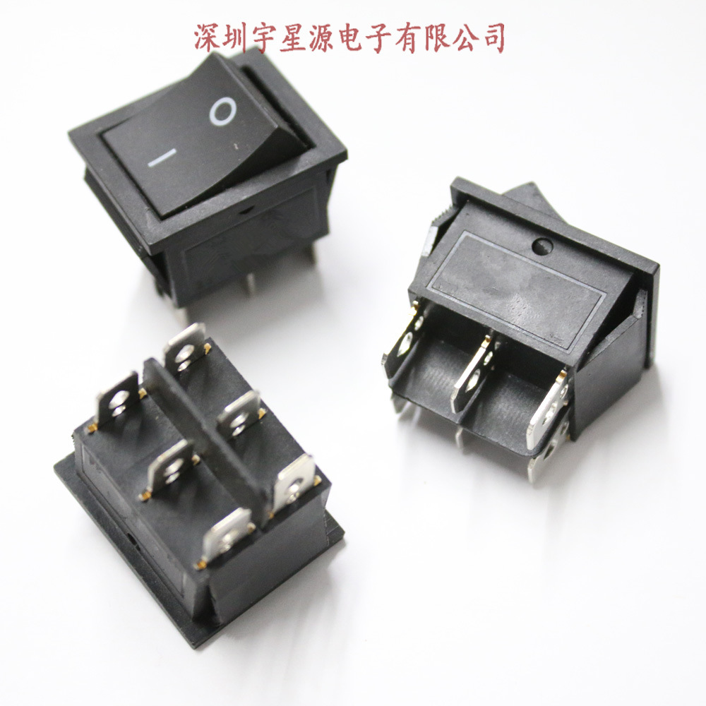 双刀船型开关KCD4-202黑色6脚2档 KCD2翘板电源开关16A/250V