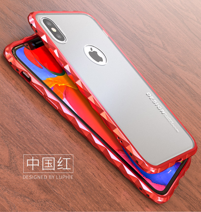 Luphie Diamond Edge Slim Light Aluminum Bumper Frosted PC Back Cover Case for Apple iPhone X