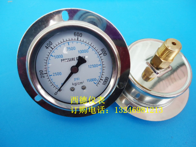 60MM嵌装式0－1000KG充油耐震压力表 高压充油防震压力表