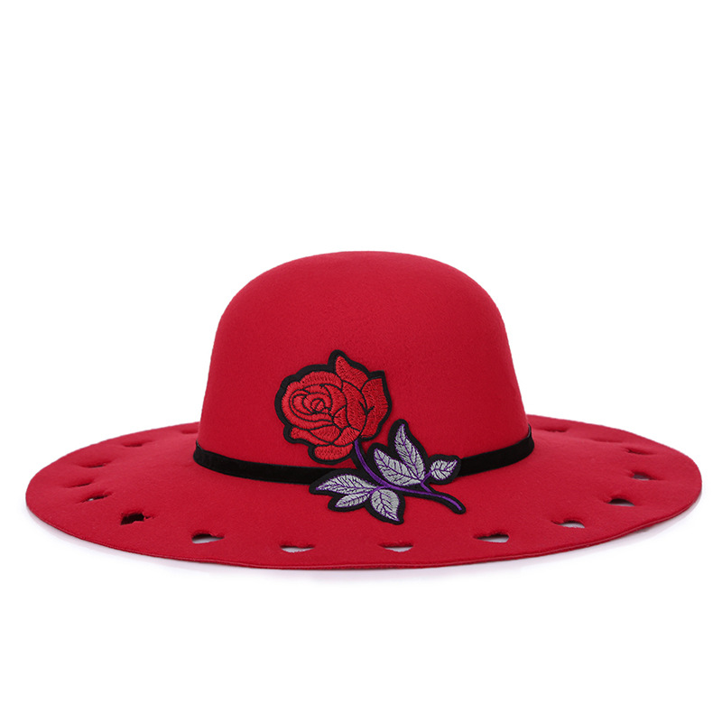 El otoño y el Invierno sombrero de lana de ala grande hueco sombrero de copa de estilo Chino serie de flores sombrero caliente Amazon bolsa de pelo superior