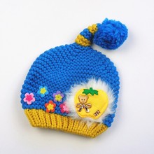 儿童卡哇伊带球毛线帽 儿童小熊苹果卡通冬帽