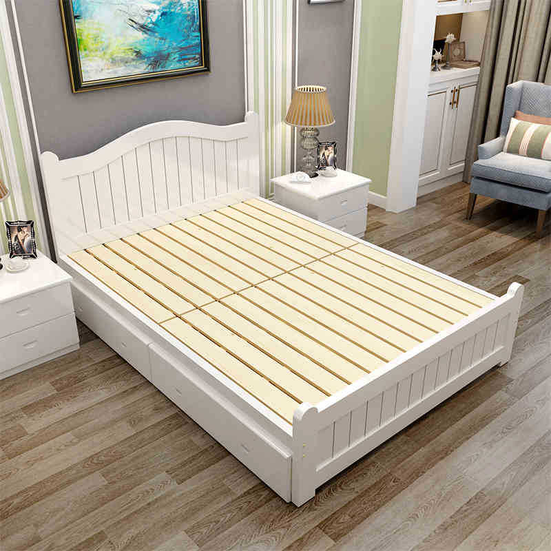 Solid-Bed Double Bed 1.51.8M Single Bed 1.2m Simple Modern Budget Main lying Adult Pine Tool