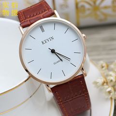 簡約線條條丁薄款情侶手錶男女生復古皮帶表百搭時尚石英表