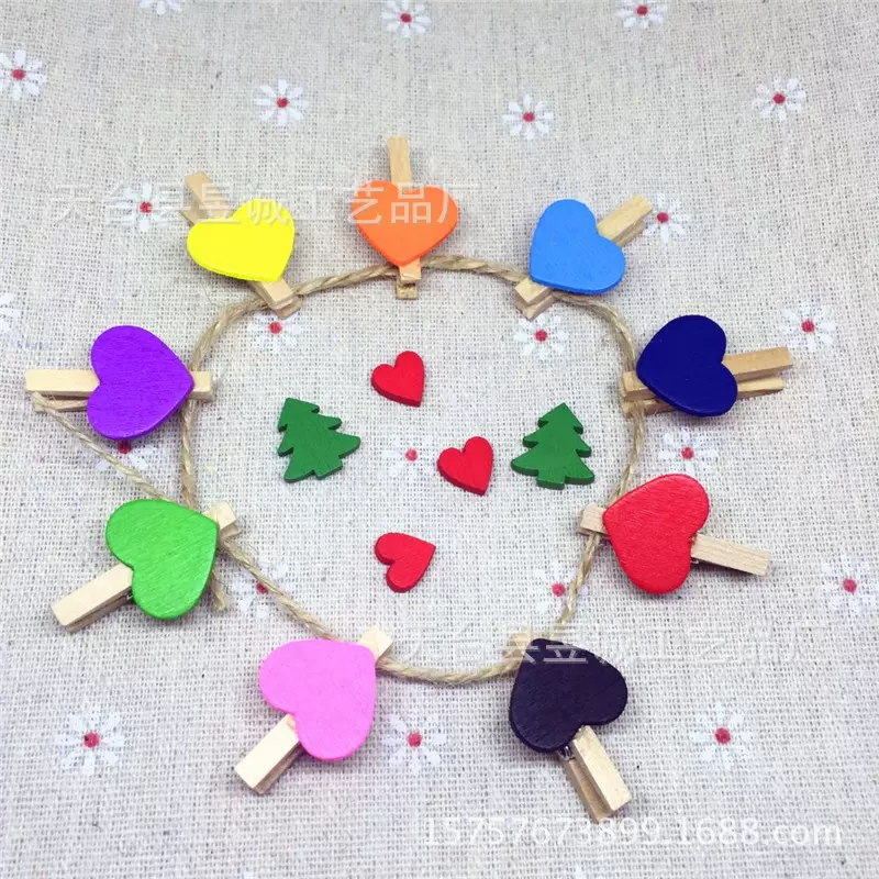 爱心小木夹 实木田园创意夹子 照片夹 木夹子彩色 照片墙装饰夹子