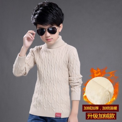 秋冬新款童装韩版男童毛衣纯色翻领套头儿童针织打底衫一件代发潮|ru