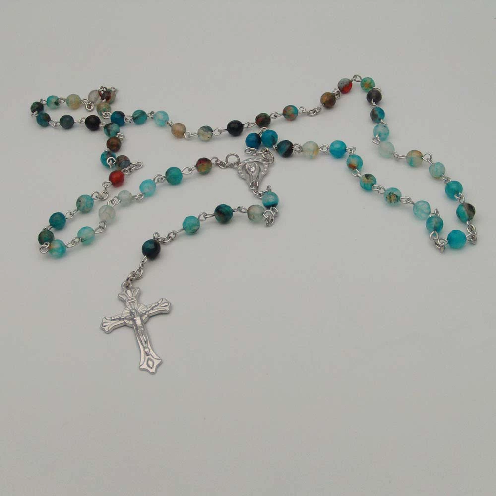 Accessory handmade, agate long round beads, necklace, 6mm
