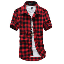 速卖通外贸夏季新款男式格子短袖衬衫eBay韩版时尚修身衬衣男