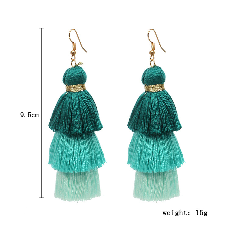 10g Weight Earrings Classification Women'S Gender Fashion Style Purple, Red, Green, Black Color Hot-selling Multilayer Tassel Wild Long Bohemian Style Earrings 6