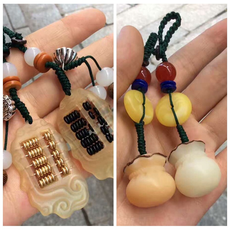 天然羊角如意算盘钥匙扣 创意汽车钥匙挂件男 女高档钥匙圈包挂饰