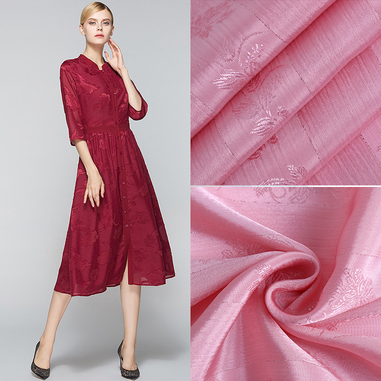 厂家供应 高品质金丝雪纺提花 时装面料 高品质加捻雪纺提花面料