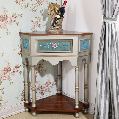 新古典简约实木家具 客厅三角墙角转边柜 欧式收纳储藏物柜|ru