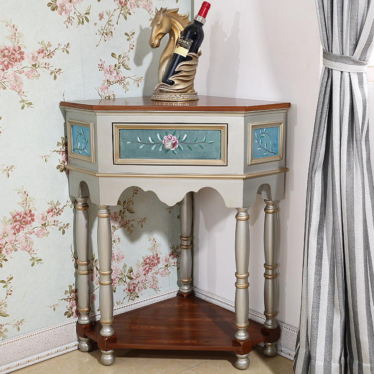 新古典簡約實木家具 客廳三角牆角轉邊櫃 歐式收納儲藏物櫃