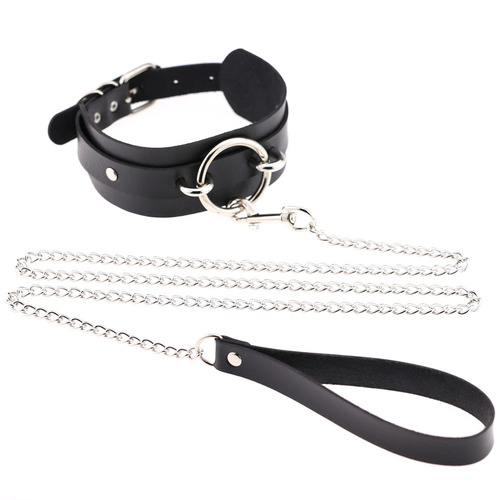 Exaggerated sex toy ring PU leather collar slave leash flirting neck collar adult couple toys
