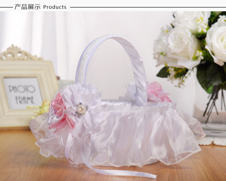European and American creative wedding lace flower baskets, white bride flower girls scattering flowers, small flower baskets, wedding supplies wholesale detail image 6