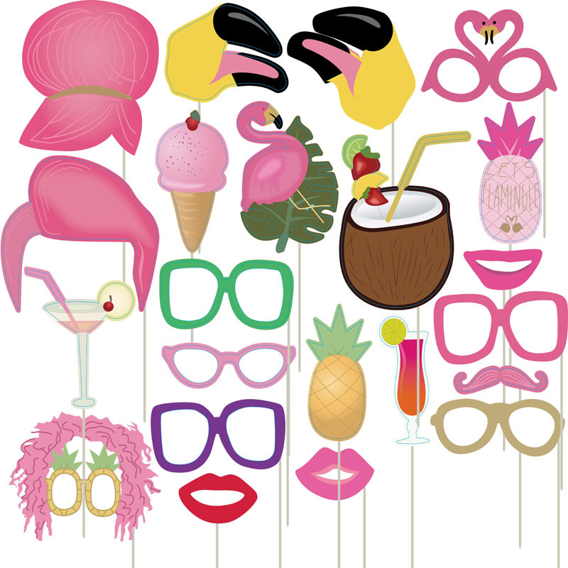 Accesorios de foto de fiesta hawaiana transfronteriza Flamingo boda fiesta de cumpleaños decoración papel Barba accesorios de marco de fotos