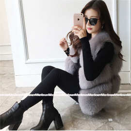 2018反季节促销三拼皮草马甲无袖背心短款 仿狐狸毛马甲女装外套