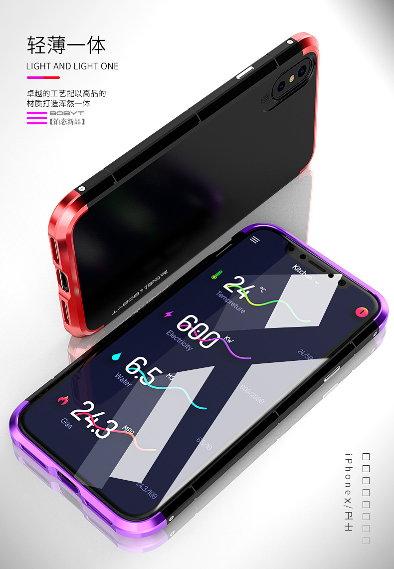 GINMIC Shield Aluminum Metal Frame Hard PC Back Cover Case for Apple iPhone X