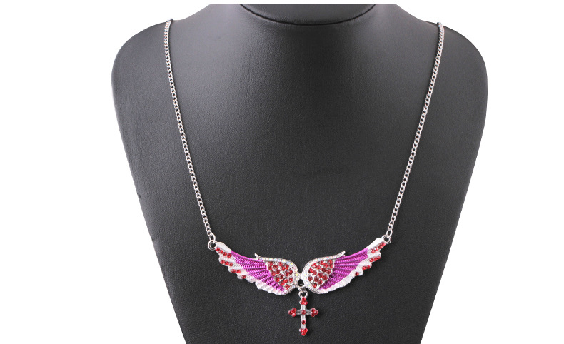 1 Piece Fashion Cross Wings Alloy Inlay Artificial Gemstones Women's Necklace display picture 5