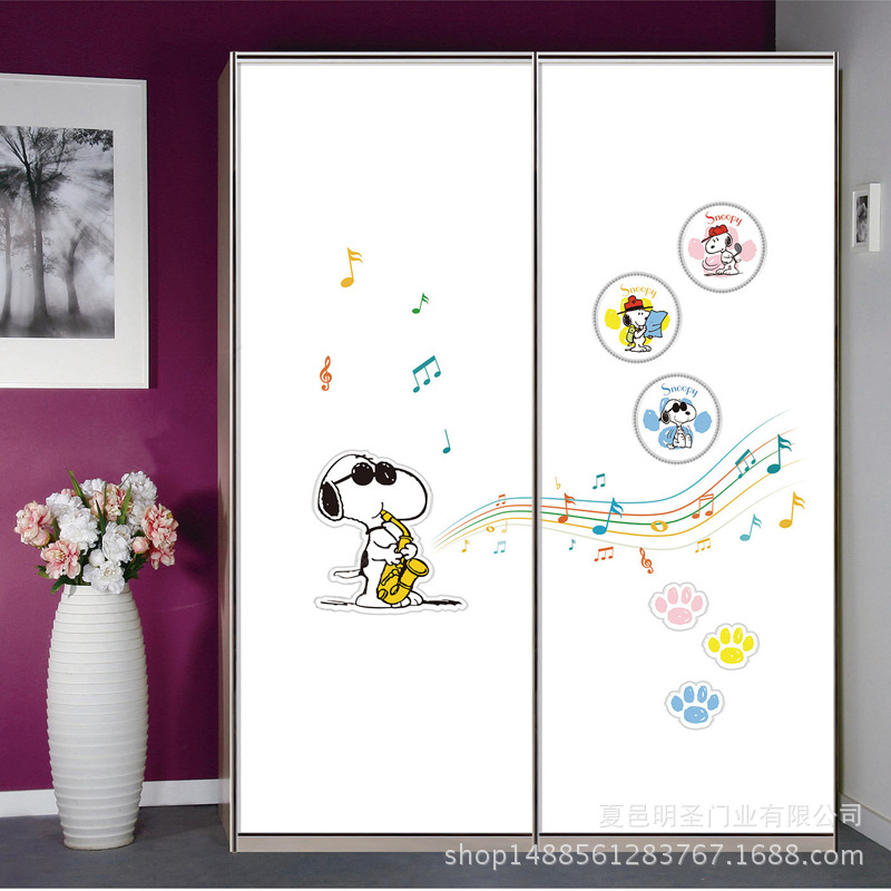 兒童小孩房衣櫃門定制 可愛卡通環保衣櫥推拉門定做 寶寶壁櫥移門