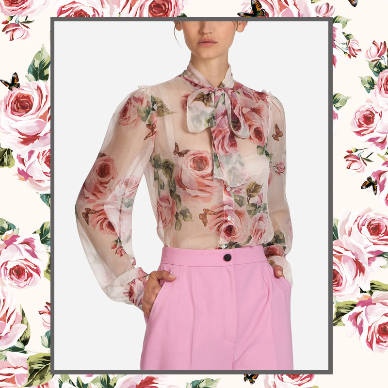 2018新款欧美时装D家玫瑰数码印花涤纶布料雪纺碎花面料加工