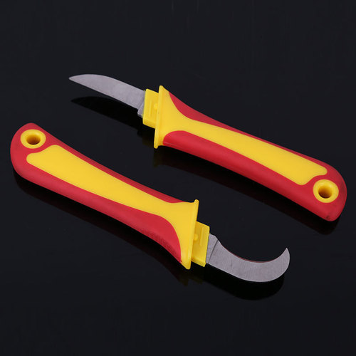 Folding electrician's knife insulated manganese steel multifunctional curved blade wire stripping wooden handle electrician's knife electrician