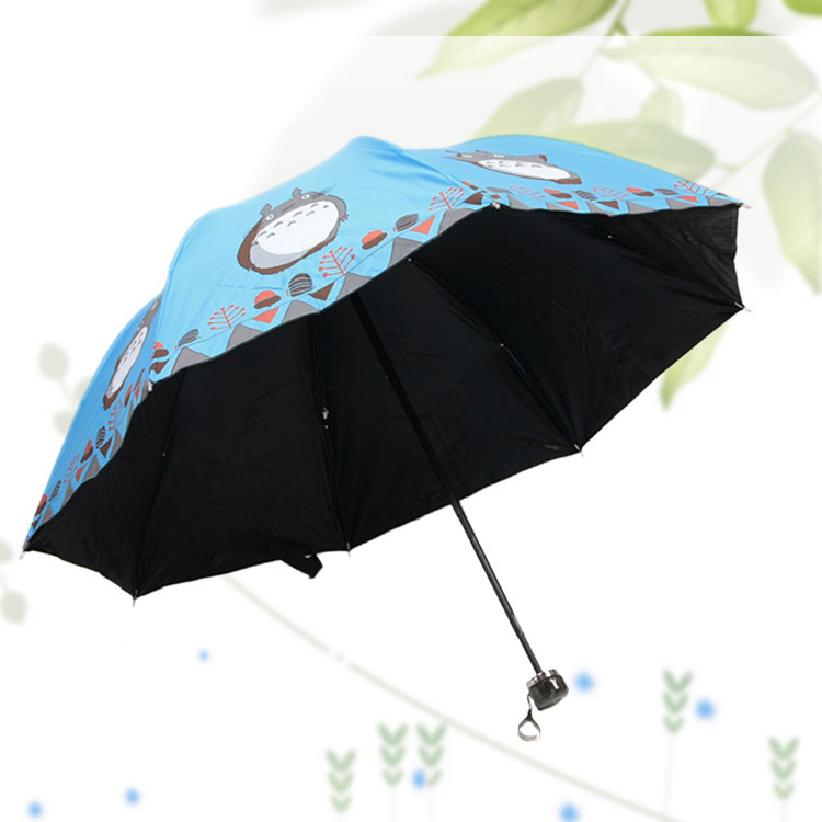 雨傘一件代發 清新公主風可折疊黑膠龍貓傘 日本動漫創意雨傘