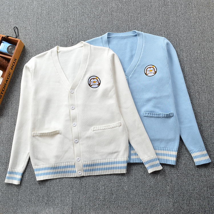 Детская японская мультяшная милая студенческая юбка в складку, трикотажный кардиган, с вышивкой