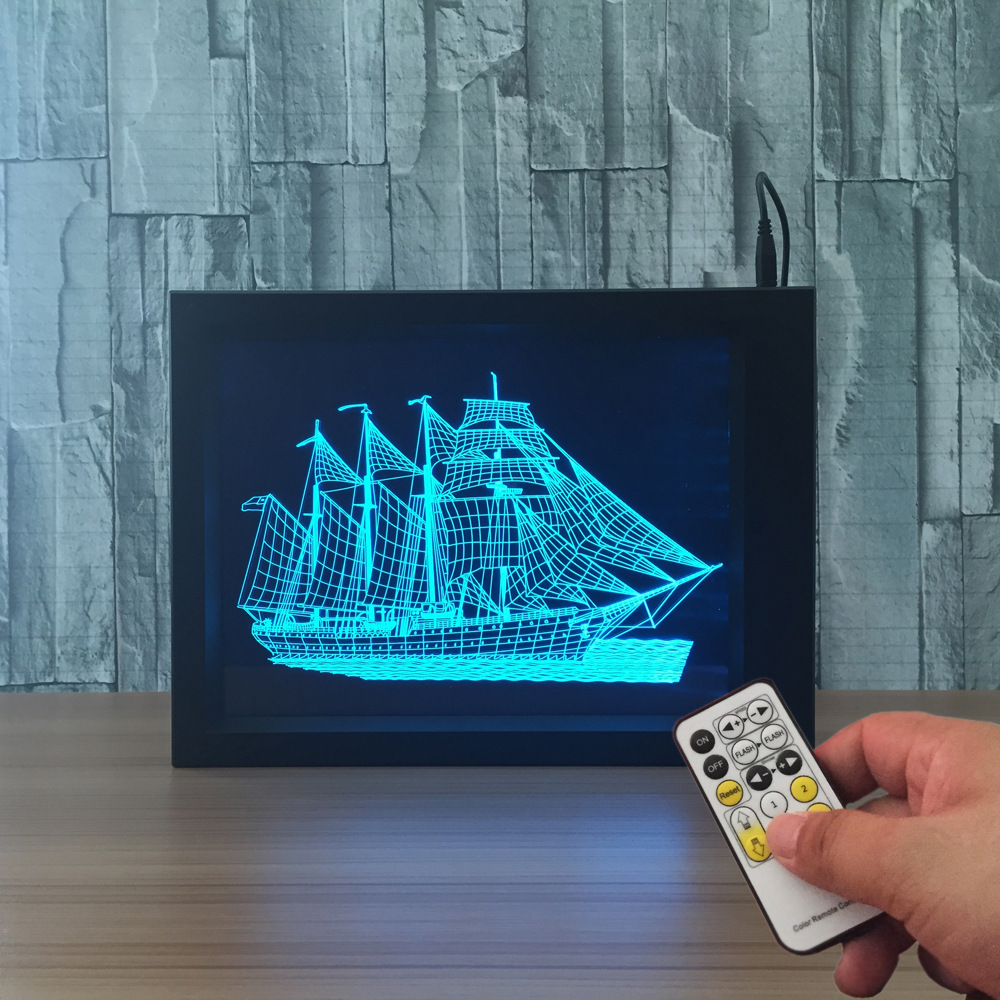 相框3d灯 亚克力相框led灯 创意礼品小夜灯帆船
