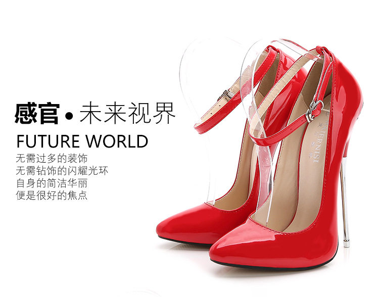Giày cao gót nữ mũi nhọn gót 16 cm phong cách gợi cảm — Màu Đỏ đào, Màu đen, Màu đỏ, Trắng bạc chi tiết 5
