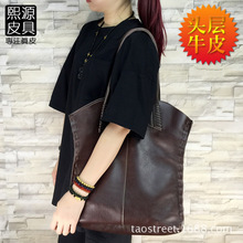 原创手工通勤单肩包女士真皮包 软头层牛皮大容量托特包 简约休闲