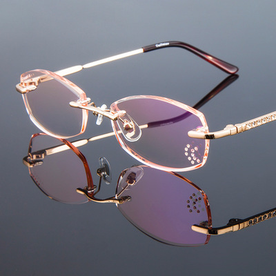 时尚无框钻石切边眼镜女士优雅气质成品眼镜|ms