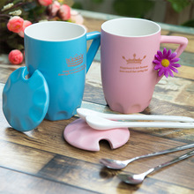 創意情侶陶瓷杯子韓式早餐牛奶杯咖啡杯帶蓋勺新款亞光杯logo定制