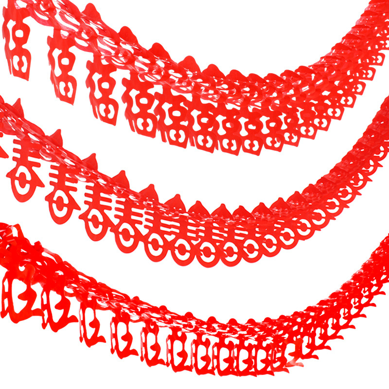 2021牛年新年拉花春节装饰用品镂空立体红色恭喜发财福春旺字拉条|ms