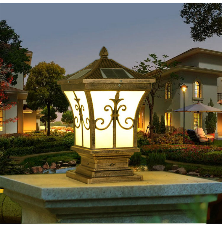 低价批发250大剑花尖花太阳能款两用柱头灯黑色古铜门柱灯围墙灯|ru