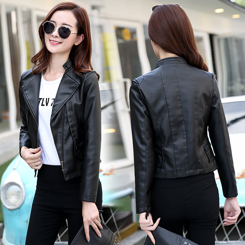 Large lapel leather clothing have cash less than that is registered in the accounts pu Skin coat is thin 2018 Autumn and winter new pattern Women's wear Long sleeve Self cultivation Jacket