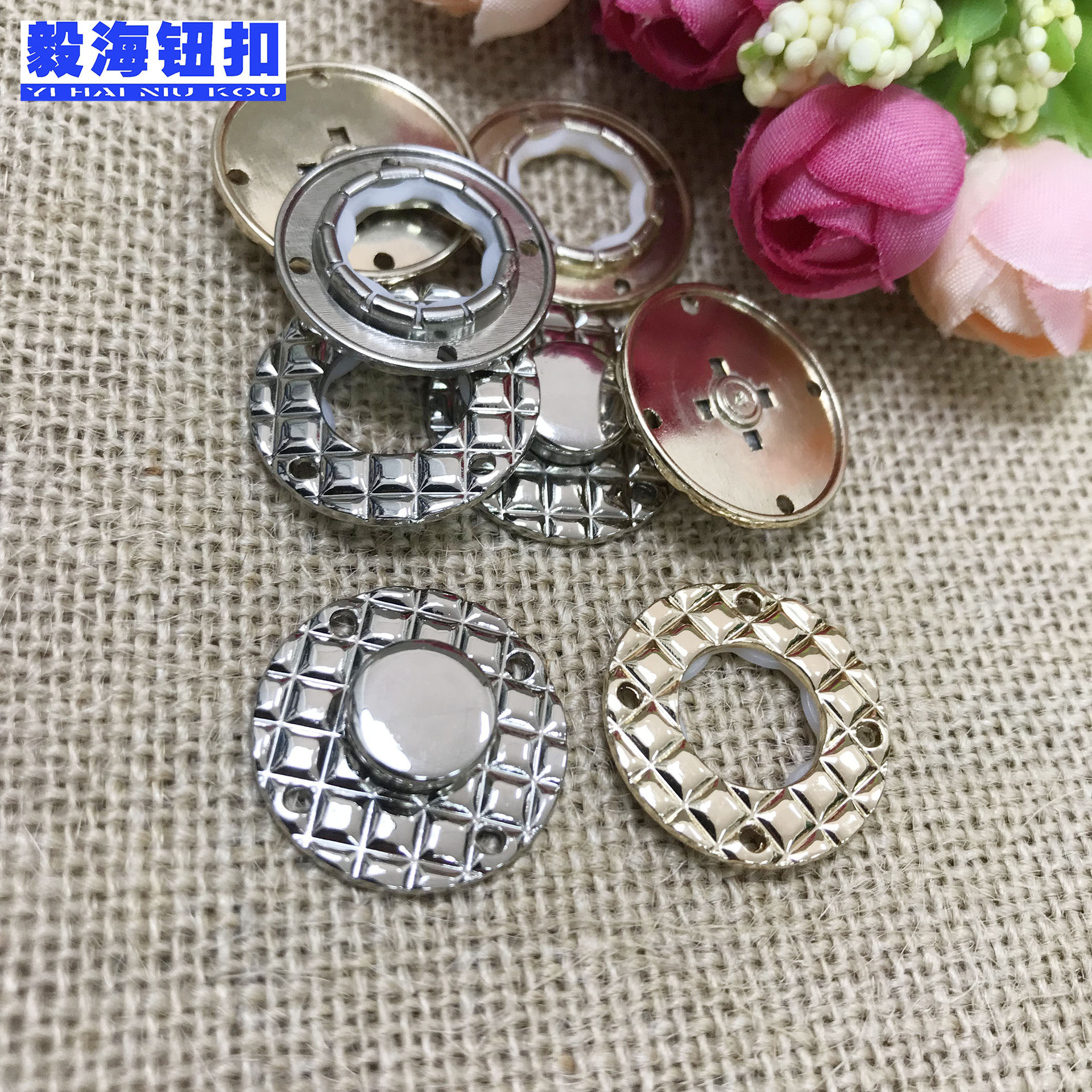 新款四孔金属大衣按扣 金色手缝双面羊绒呢子大衣风衣暗扣纽扣子