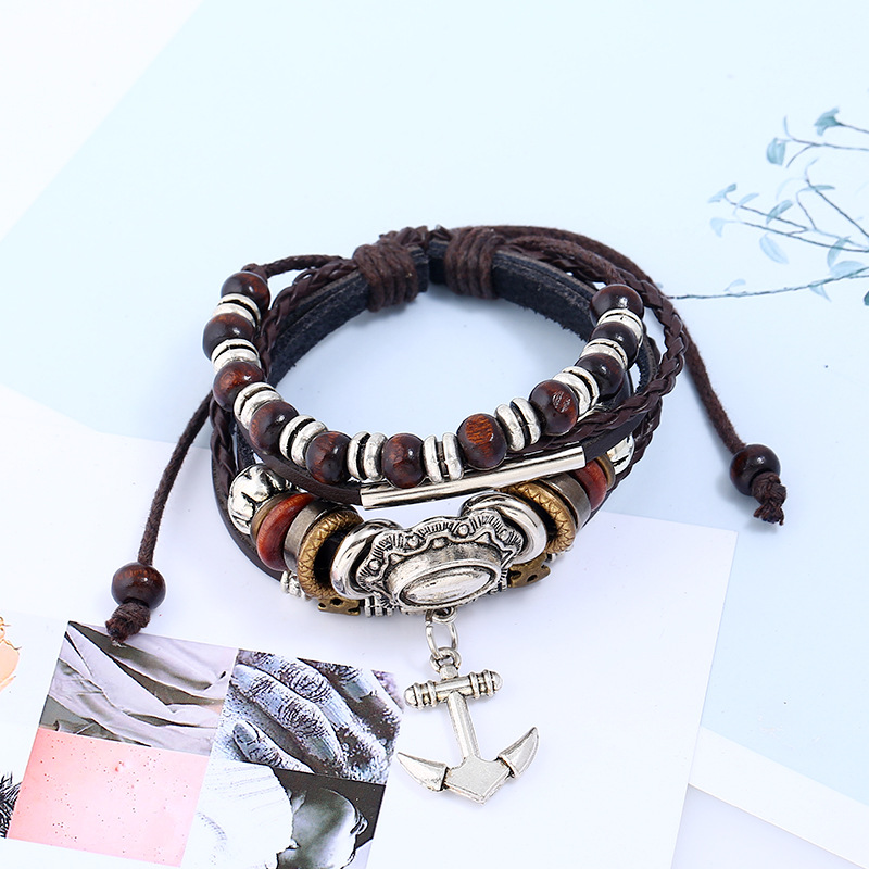 Alloy hand beaded leather bracelet