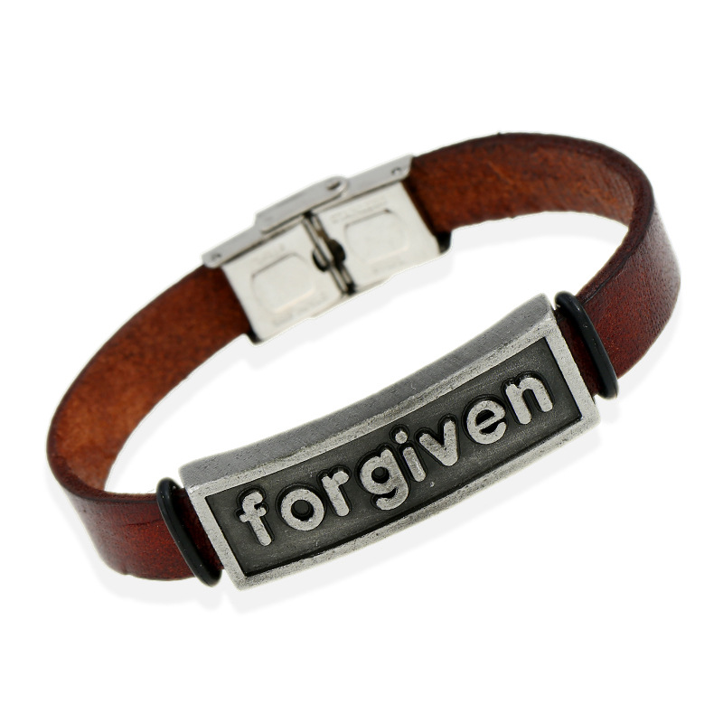 Retro Punk Forgiven Letter Pu Leather Alloy Men's Bracelets display picture 5