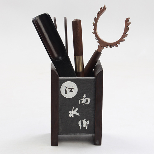 Factory direct sales ebony tea ceremony six gentlemen black gold stone tea clip set tea knife tea set accessories tea spoon cup and fork