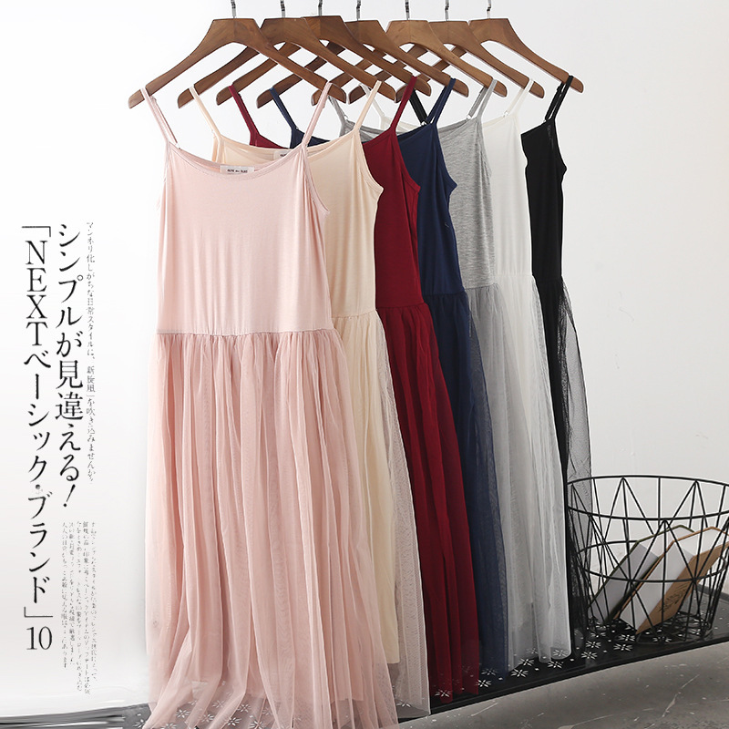 Korean spring and summer vest skirt women's mesh dress lace dress loose large size base skirt wholesale