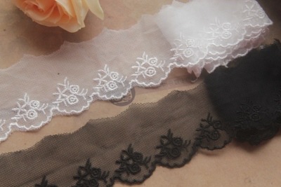 服装手工DIY辅料 棉网刺绣丝光线  小玫瑰网纱花边 宽3.5cm