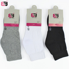 Sports socks for women, ribbed, thick, mid-calf, white, cotton, solid color, outdoor, professional, running, badminton, towel bottom socks